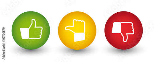 Feedback Buttons - Ampel Farben rot gelb grün mit Daumen Anzeige