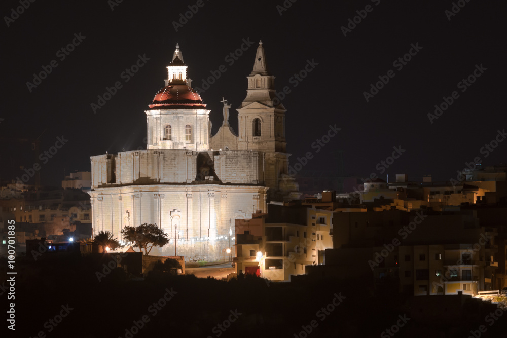 Parish Church of Mellieha by night - dome, Il-Mellieha, Malta