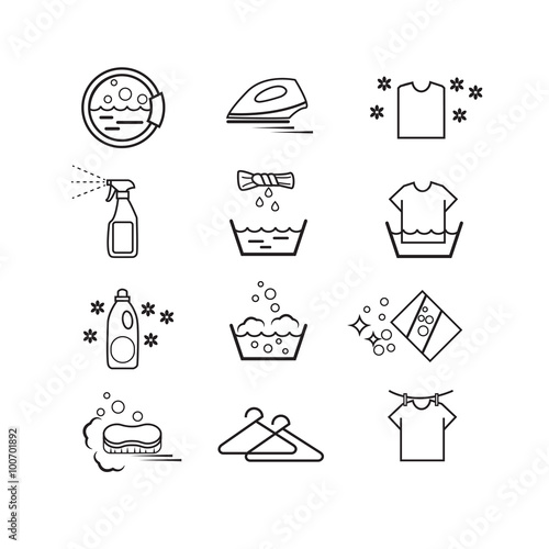 Washing icons set and Laundry