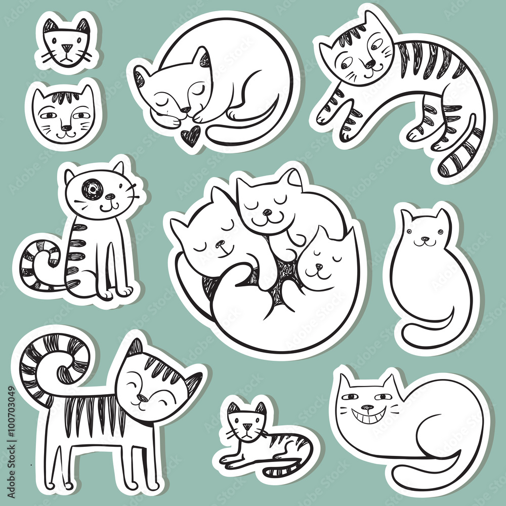 Obraz premium Cute doodle cats with different emotions.