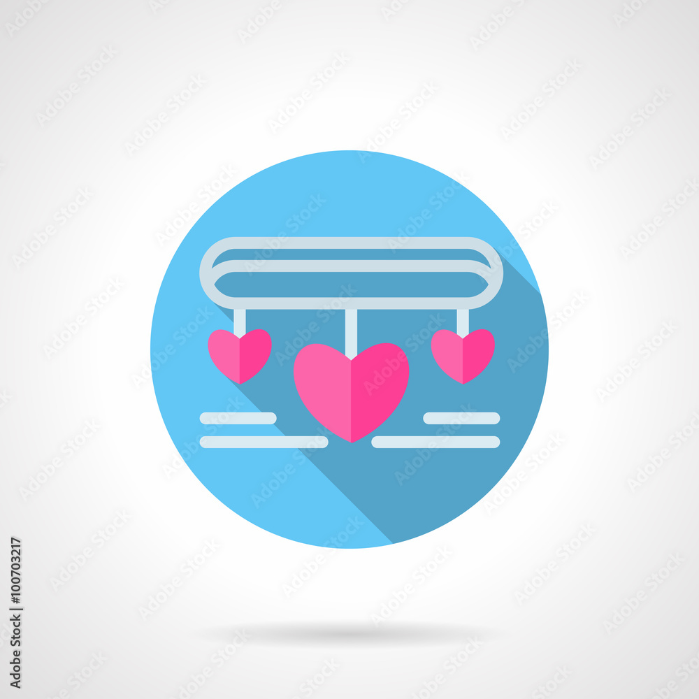 Necklace with pink hearts flat round vector icon Necklace with pink hearts flat round vector icon