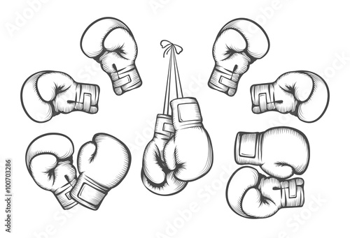 Boxing gloves. Equipment for fight competition, hanging and protection hand. Vector illustration photo