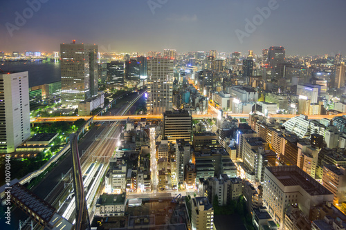 Night view of Tokyo skyline, long exposure