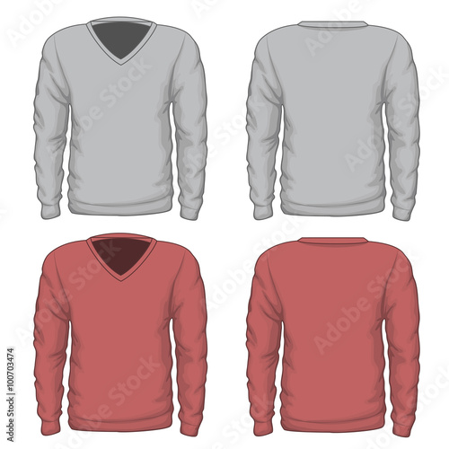 Casual mens v-neck sweatshirt. Fashion wear, clothing textile, vector illustration. V-neck vector sweatshirt or vector mens sweatshirt