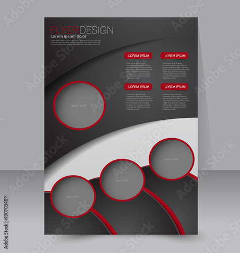 Brochure template. Business flyer. Editable A4 poster for design, education, presentation, website, magazine cover.  Red and black color.