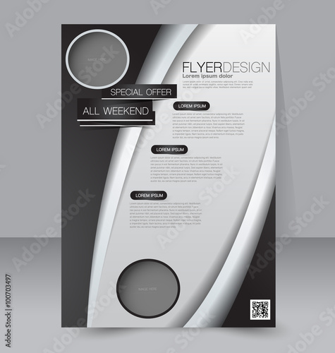 Brochure template. Business flyer. Editable A4 poster for design, education, presentation, website, magazine cover.  White and black color.