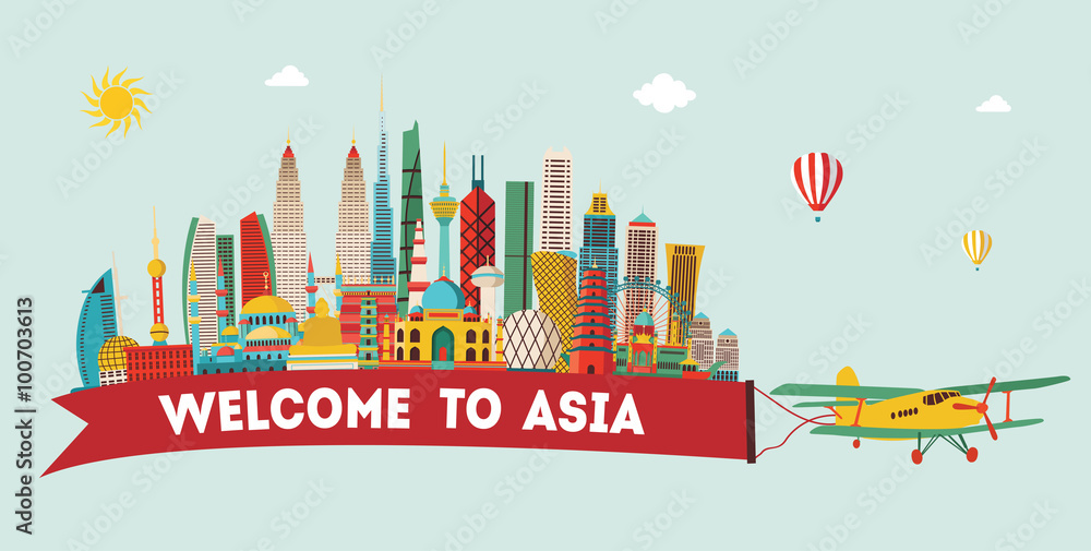 Asia travel and tourism background. Vector illustration