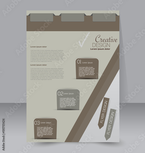 Flyer template. Business brochure. Editable A4 poster for design, education, presentation, website, magazine cover. Brown color.