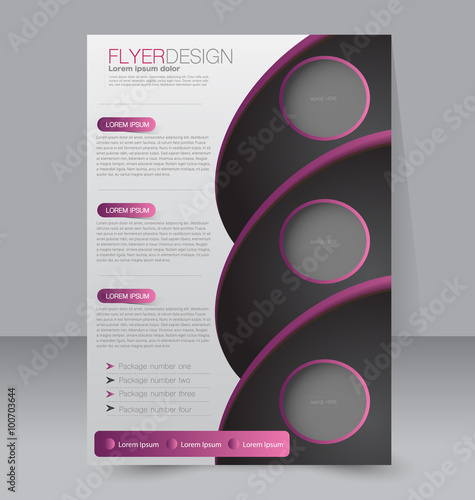 Brochure template. Business flyer. Editable A4 poster for design, education, presentation, website, magazine cover.  Purple and black color.