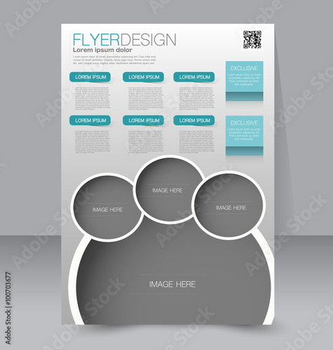 Brochure template. Business flyer. Editable A4 poster for design, education, presentation, website, magazine cover. Blue color.