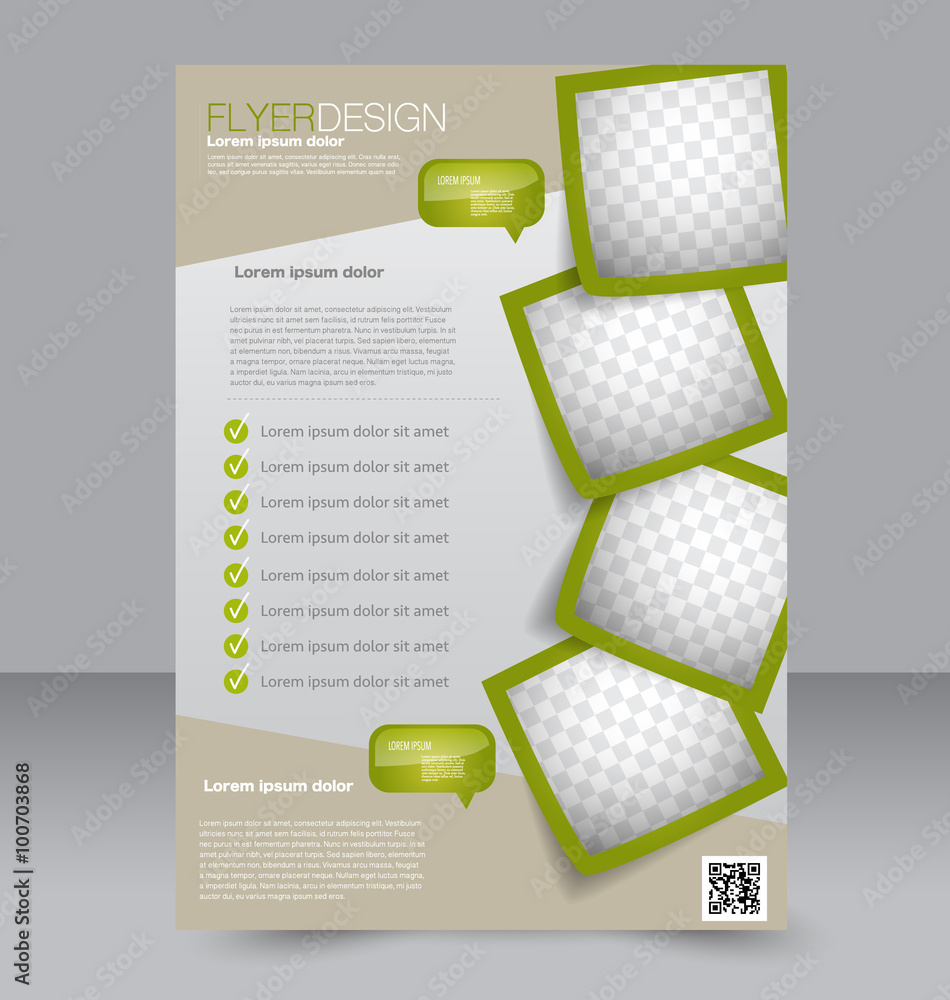 Flyer template. Brochure design. Editable A4 poster for business, education, presentation, website, magazine cover. Green color. - obrazy, fototapety, plakaty 