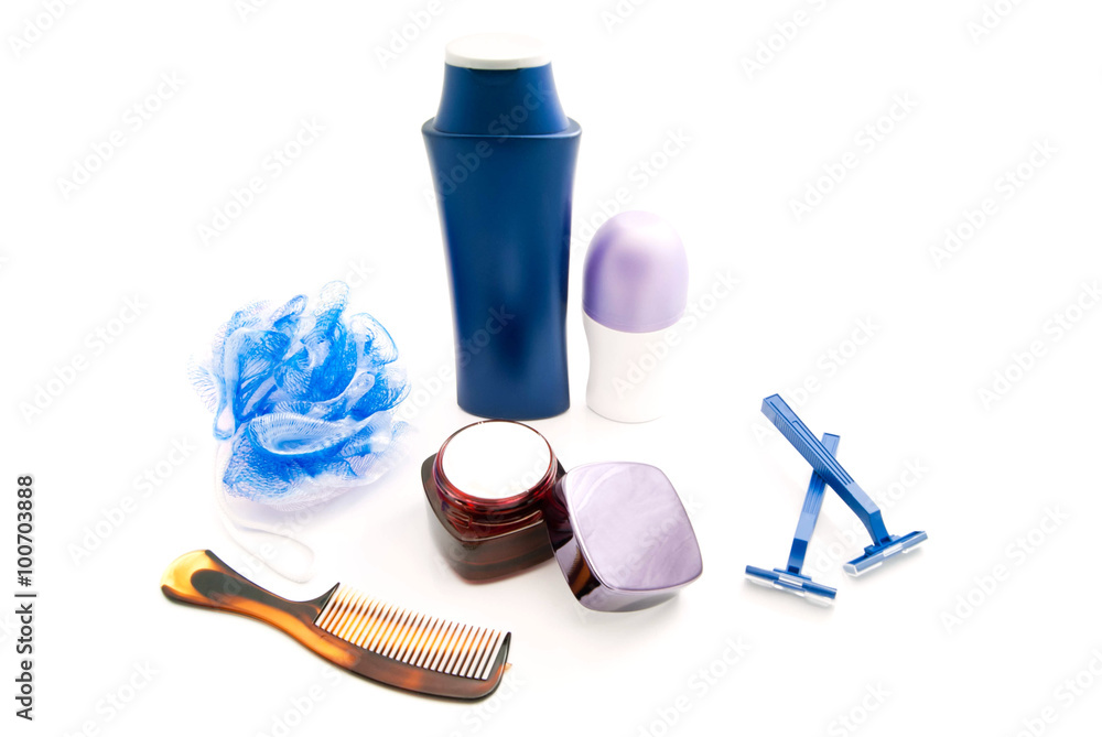 deodorant, cream, razors and shampoo