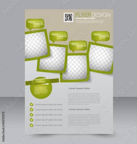 Flyer template. Brochure design. Editable A4 poster for business, education, presentation, website, magazine cover. Green color.