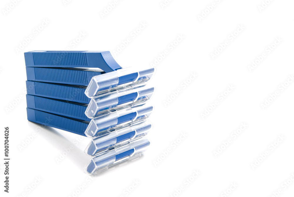 five plastic razors on white five plastic razors on white