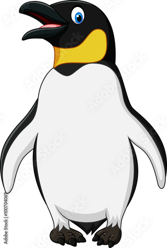 Cute emperor penguin standing isolated on white background