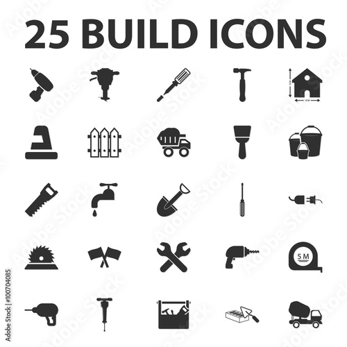 build, repair 25 black simple icons set for web photo