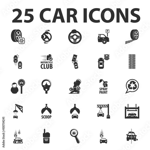 Car, repair 25 black simple icons set for web