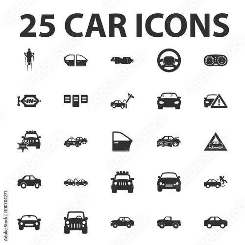 Car, repair 25 black simple icons set for web