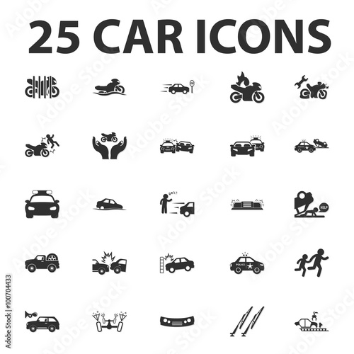 Car, repair 25 black simple icons set for web