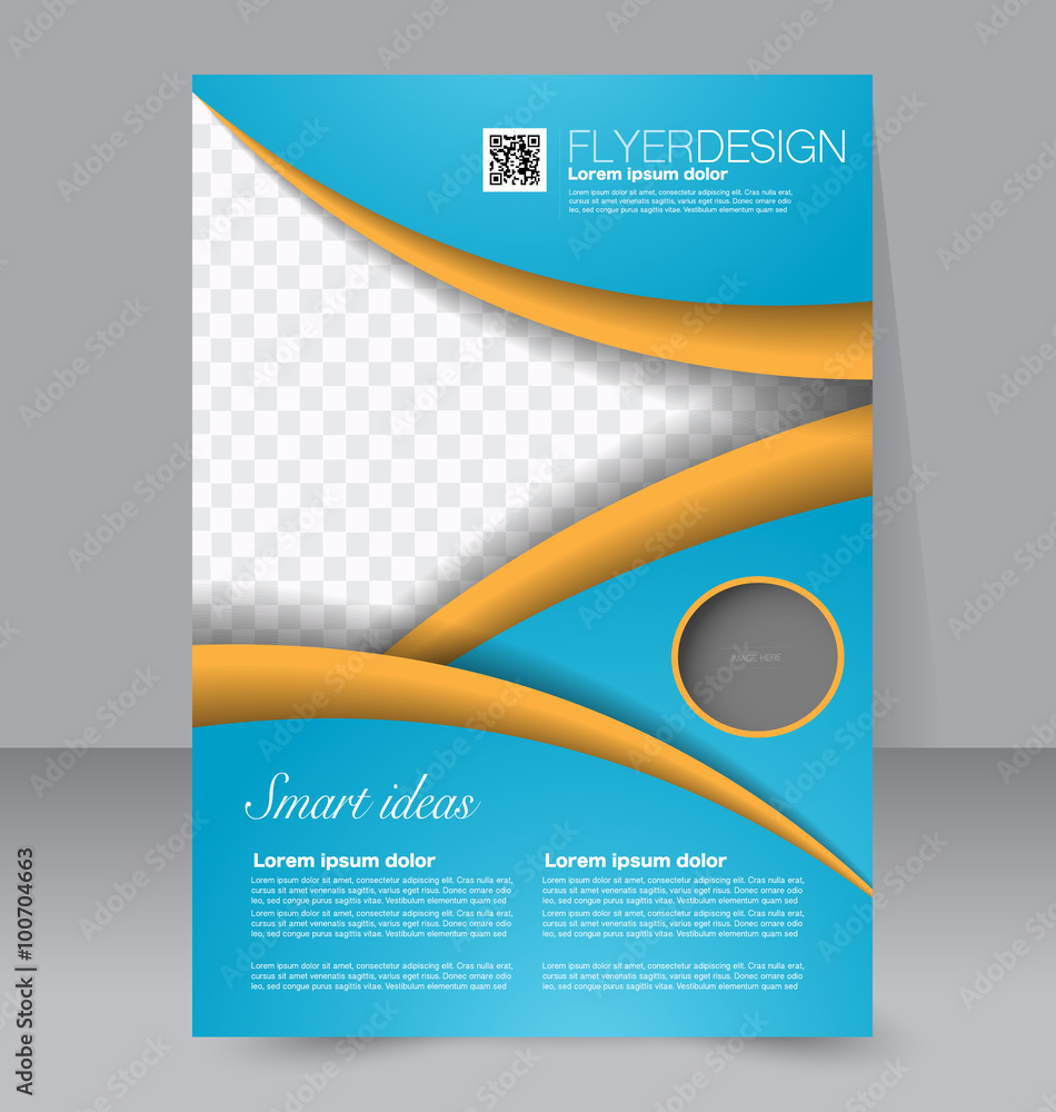 Fototapeta premium Flyer, brochure, magazine cover template design for education, presentation, website. Blue and orange color. Editable vector illustration.