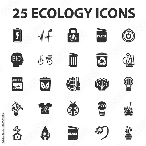 Ecology, nature, bio 25 black simple icons set for web
