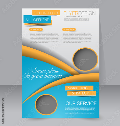 Flyer, brochure, magazine cover template design for education, presentation, website. Blue and orange color. Editable vector illustration.