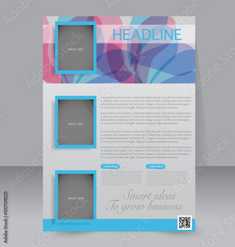 Flyer, brochure, magazine cover template design for education, presentation, website. Blue and pink color. Editable vector illustration.