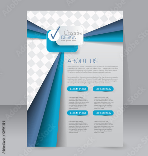 Flyer, brochure, magazine cover template design for education, presentation, website. Blue color. Editable vector illustration.