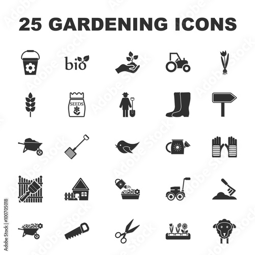 farm, gardening 25 black simple icons set for web