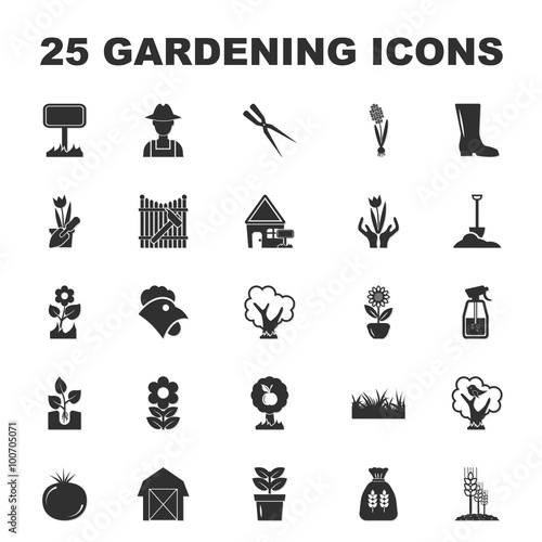 farm, gardening 25 black simple icons set for web
