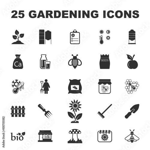farm, gardening 25 black simple icons set for web