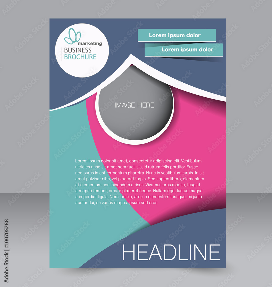 Flyer, brochure, magazine cover template design for education, presentation, website. Blueб green and pink color. Editable vector illustration.