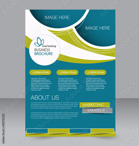 Flyer template. Brochure design. Editable A4 poster for business, education, presentation, website, magazine cover. Green and blue color.