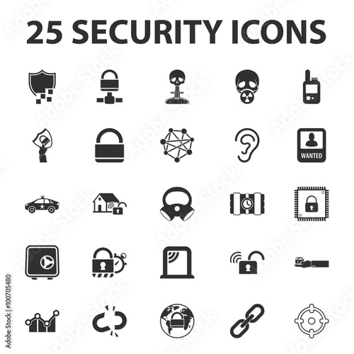 Security, police, protection 25 black simple icons set for web