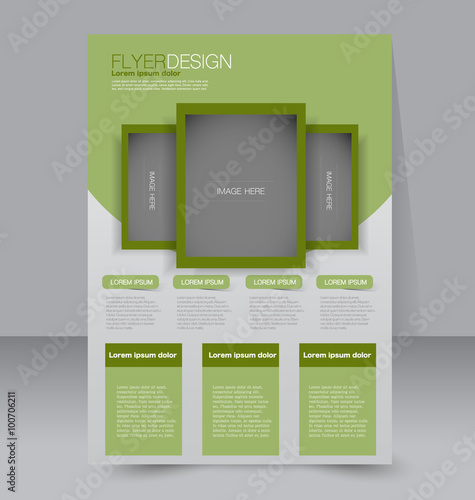 Brochure design. Flyer template. Editable A4 poster for business, education, presentation, website, magazine cover. Green color.