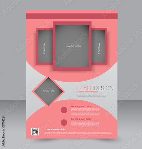 Brochure design. Flyer template. Editable A4 poster for business, education, presentation, website, magazine cover. Red color.