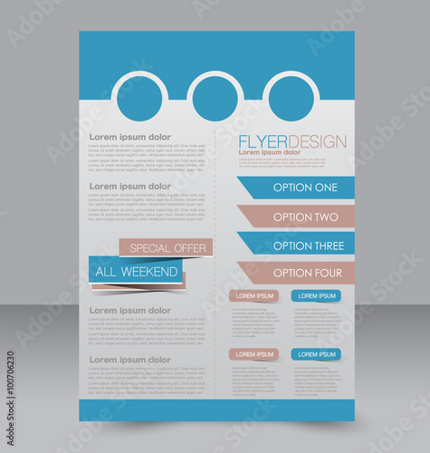 Brochure design. Flyer template. Editable A4 poster for business, education, presentation, website, magazine cover. Илгу and brown color.