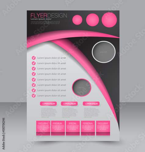 Brochure design. Flyer template. Editable A4 poster for business, education, presentation, website, magazine cover. Pink and black color.