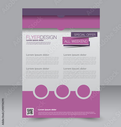Brochure design. Flyer template. Editable A4 poster for business, education, presentation, website, magazine cover. Purple color.