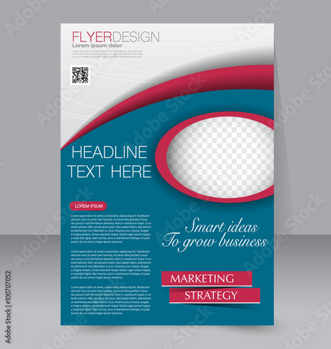 Brochure design. Flyer template. Editable A4 poster for business, education, presentation, website, magazine cover. Blue and red color.