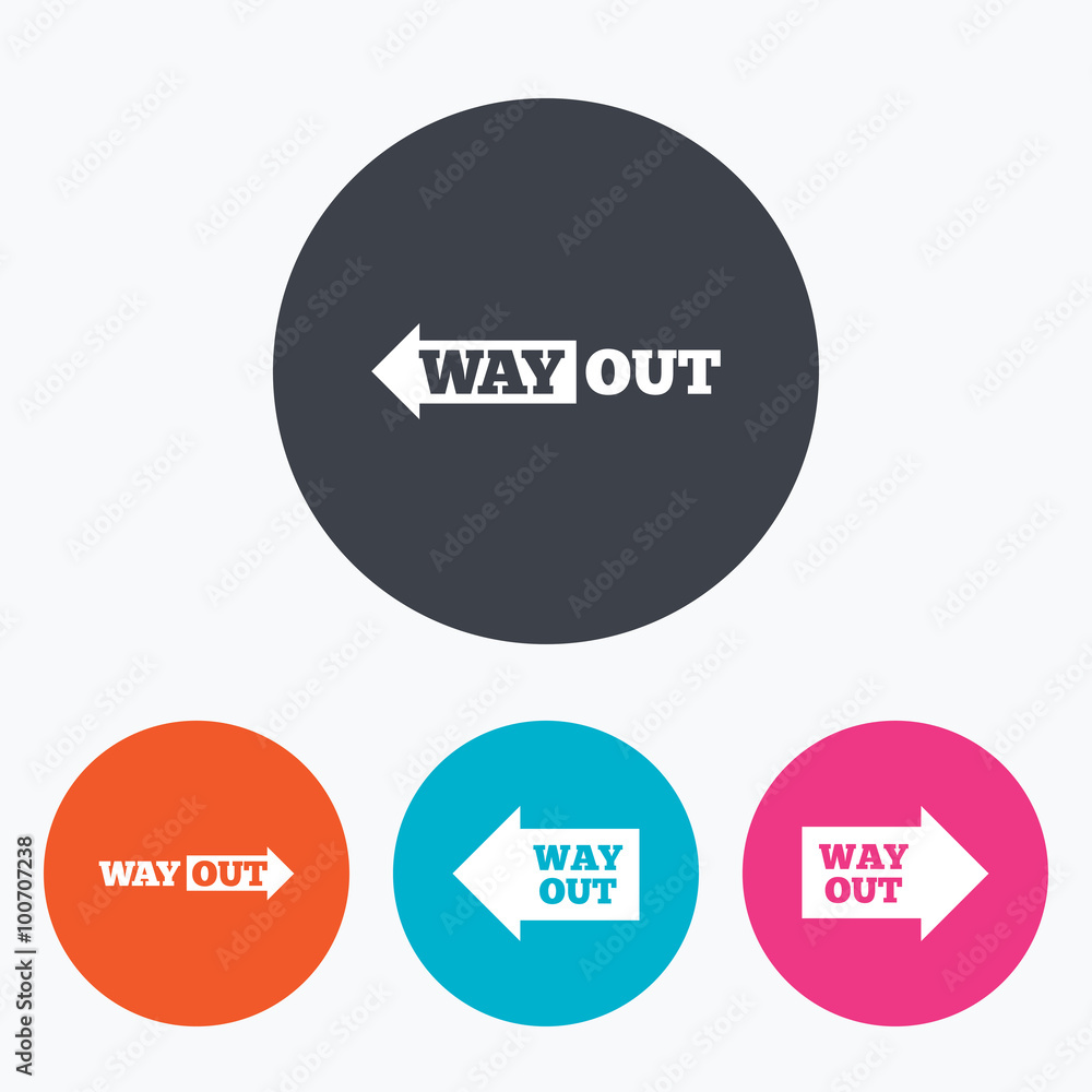 Way out icons. Left and right arrows symbols. Way out icons. Left and right arrows symbols.