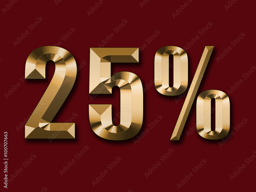 gold text 25 % on red background gold text 25 % on red background