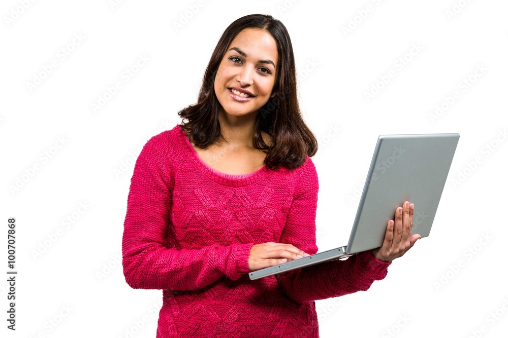 Portrait of pretty woman using laptop Portrait of pretty woman using laptop