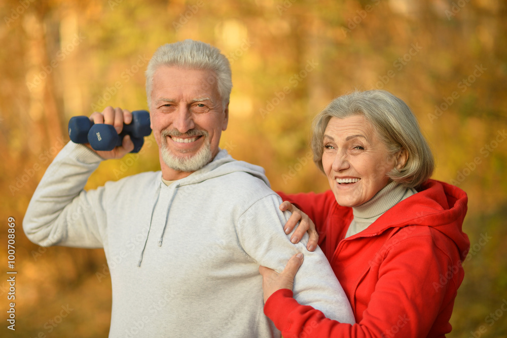 Happy fit senior couple exercising