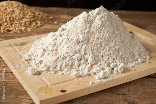 flour with wheat on a  kitchen bench