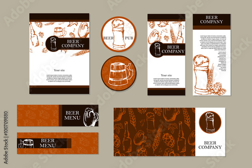 Beer menu. Retro card or flyer. Restaurant theme. Business cards collection. Vector illustration.