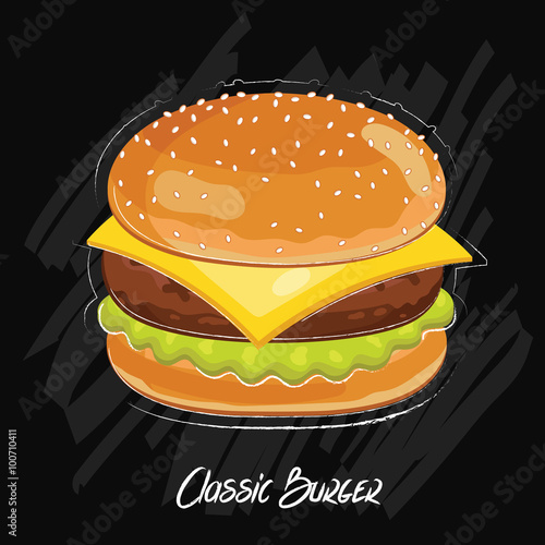 Burger vector isolated on black background