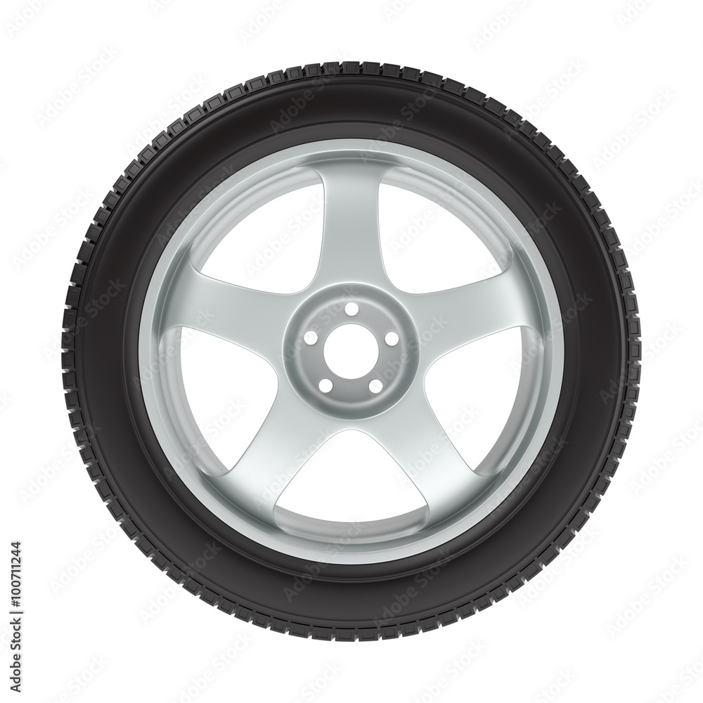 Obraz premium the wheel with a new tire on a white background