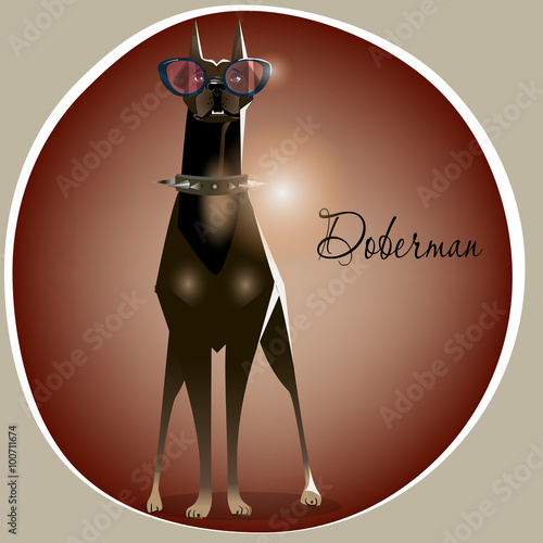cartoon cute doberman with pink glasses
