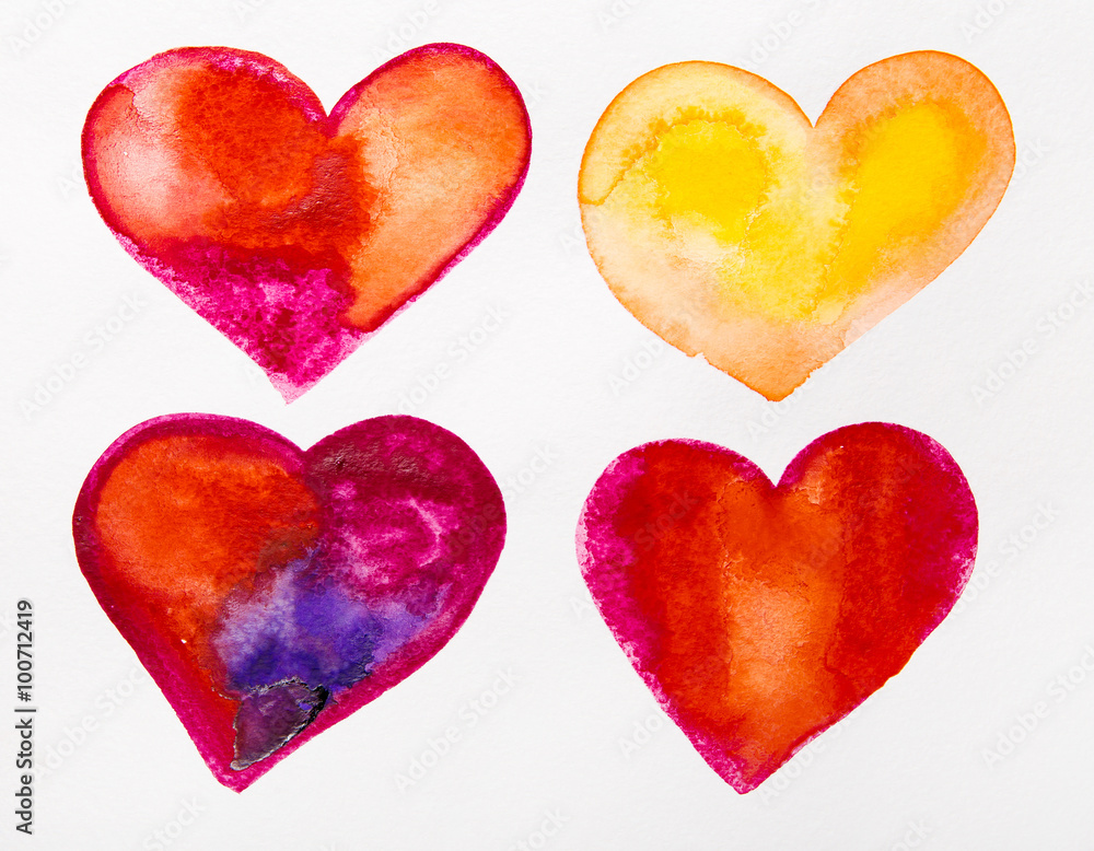colorful hearts watercolor